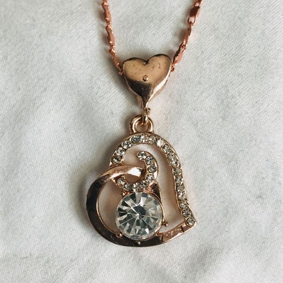2CT 5A Austrian Crystal 18k Rose Gold Heart Necklace - Picture 6 of 7